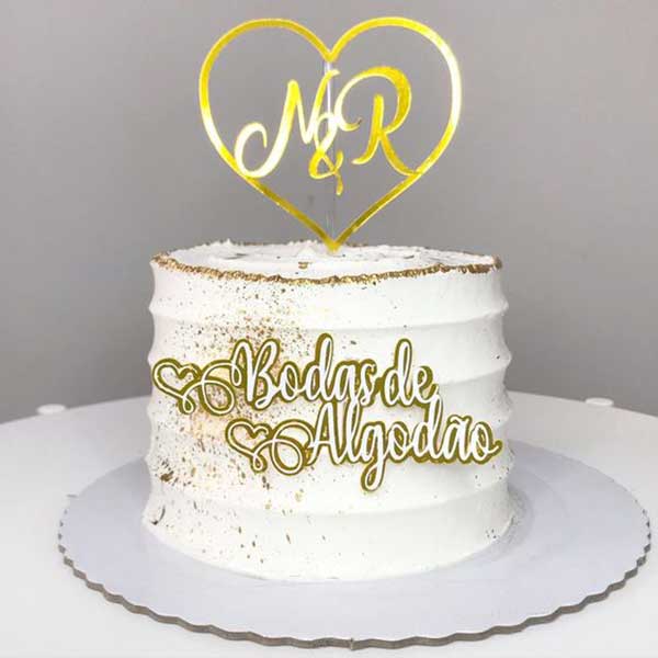 Bolo temático de Bodas de Algodão.